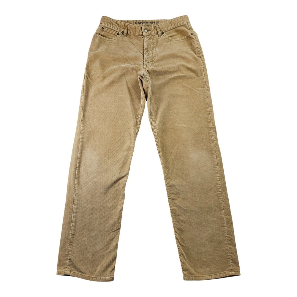 Lands' End Corduroy Pants Mens 31 Brown Traditional Fit Flat Front Straight Leg